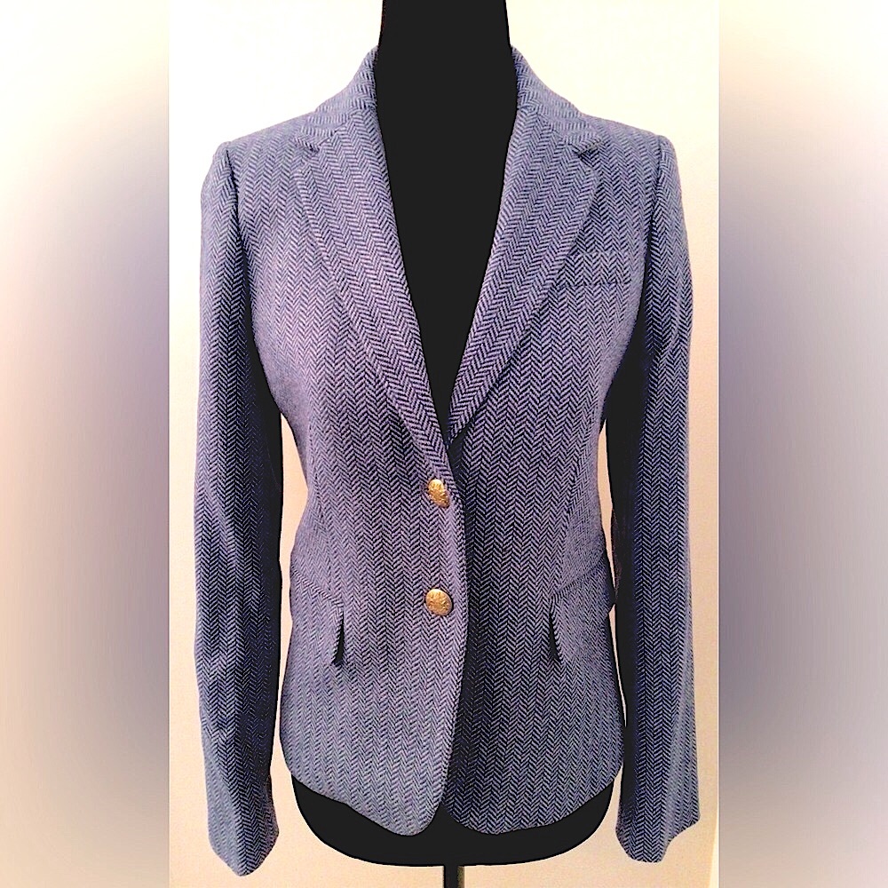 NEW! J CREW Blue Herringbone Wool Jacket - Small / US 4